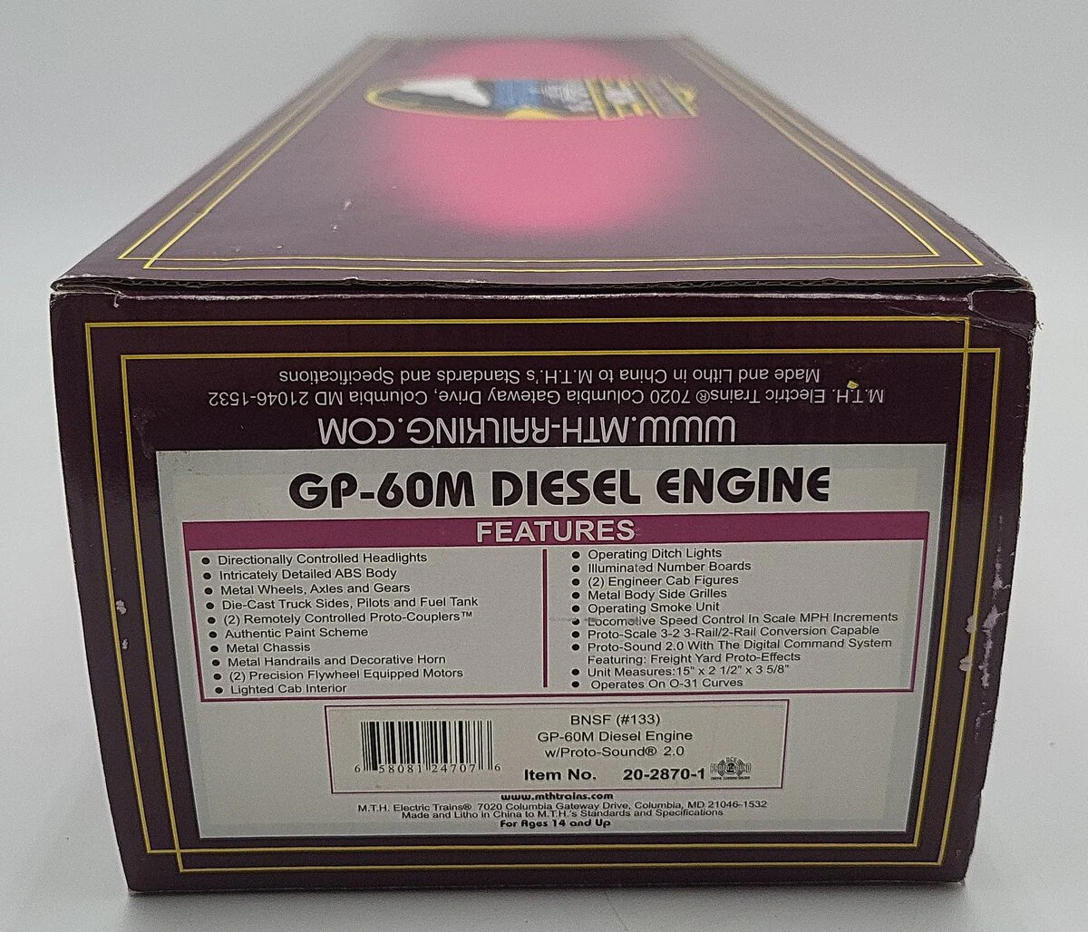 MTH 20-2870-1 O Scale BNSF GP-60M Diesel Engine w/Proto-Sounds 2.0 #133 LN/Box - Image 7