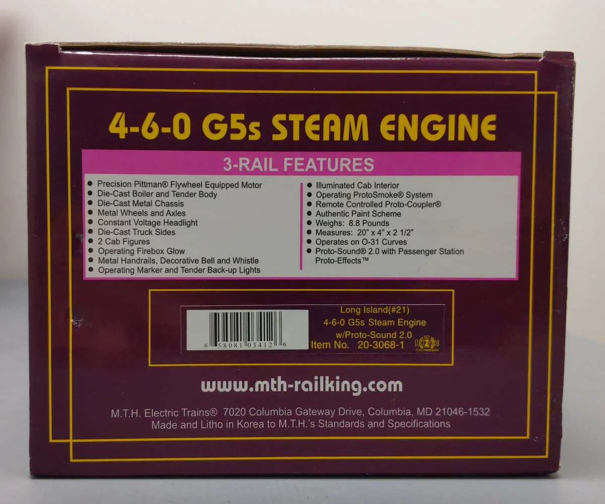 MTH 20-3068-1 O Gauge Long Island 4-6-0 G-5s Steam Locomotive #21 w/PS2 LN/Box - Image 7