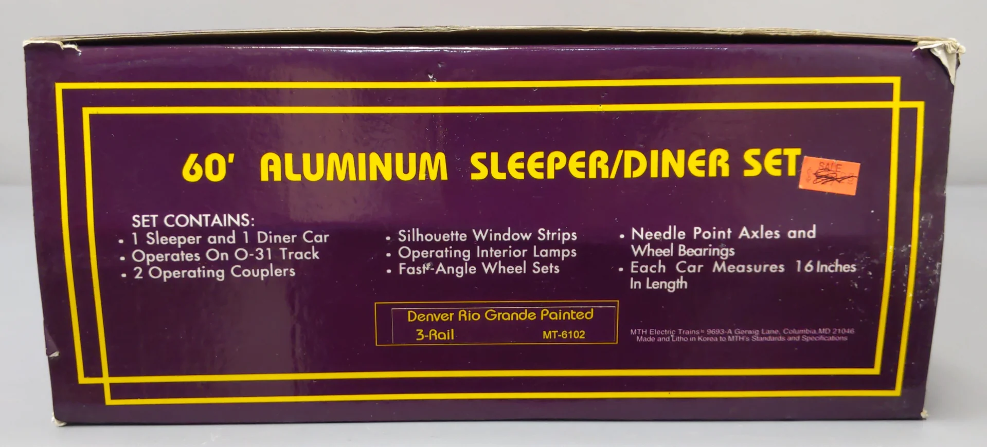 MTH 20-6102 O D&RG 60' Sleeper/Diner Aluminum Passenger Car Set (Set of 2) LN/Box - Image 6