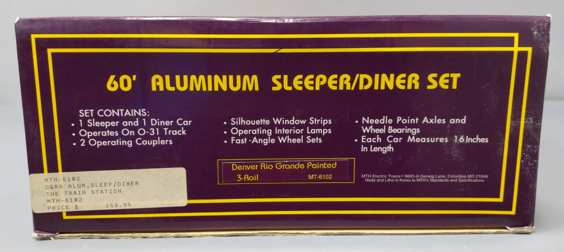 MTH 20-6102 O D&RG 60' Sleeper/Diner Aluminum Passenger Car Set (Set of 2) LN/Box - Image 7
