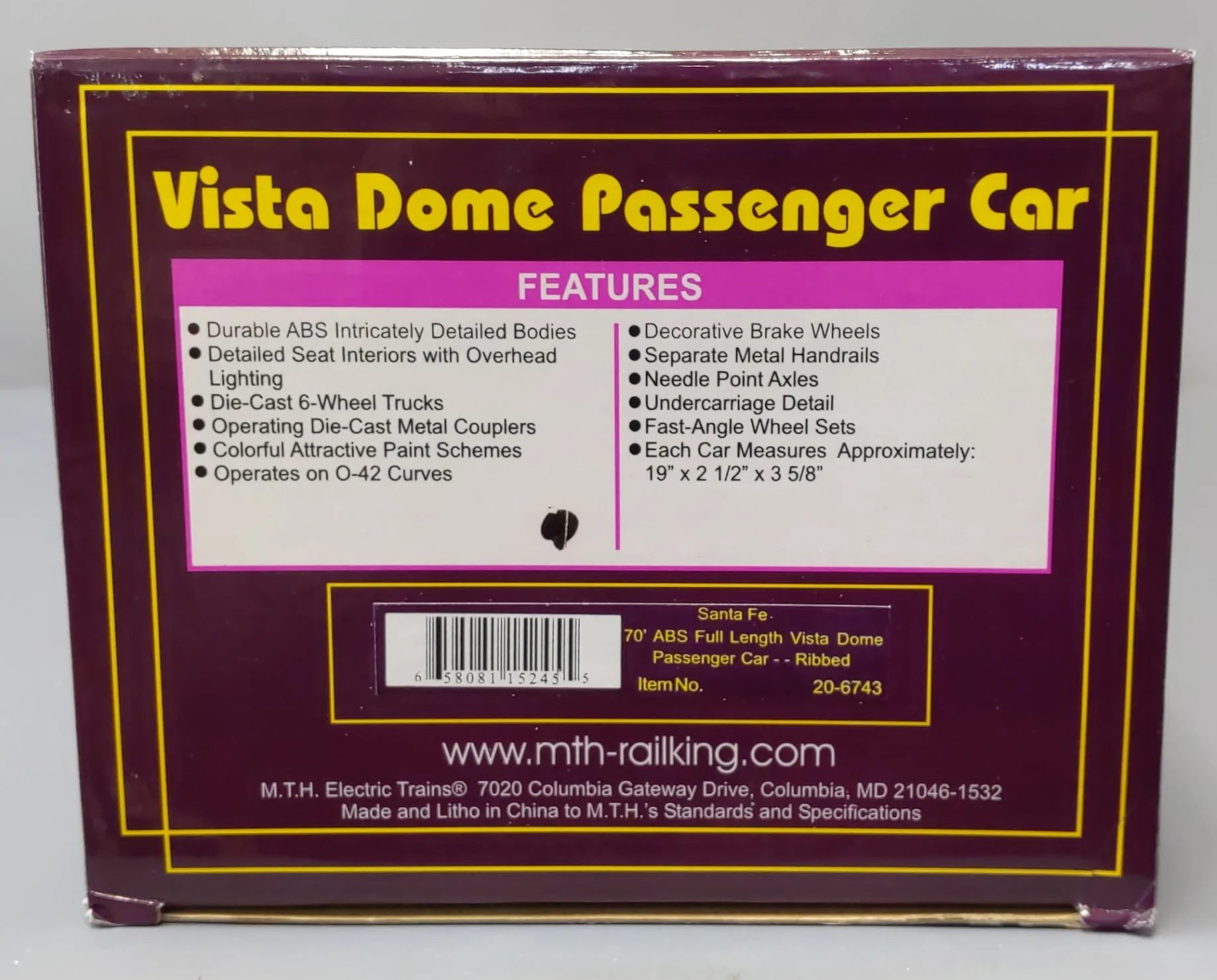 MTH 20-6743 O Gauge Santa Fe Vista Dome Passenger Car #508 EX/Box - Image 9