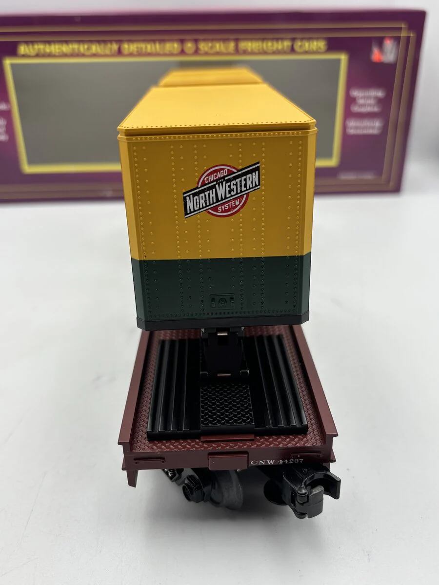 MTH 20-90016C O Gauge Chicago & North Western Flatcar w/ Trailers #44237 EX/Box - Image 7