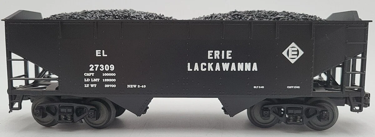 MTH 20-97545 O Gauge Erie Lackawanna 2-Bay Hopper w/Coal Load #27309 LN/Box - Image 2