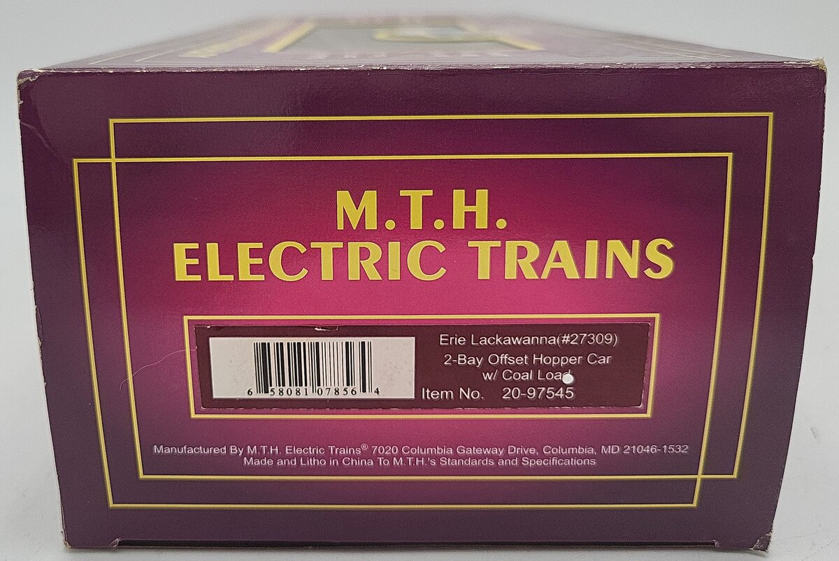 MTH 20-97545 O Gauge Erie Lackawanna 2-Bay Hopper w/Coal Load #27309 LN/Box - Image 8