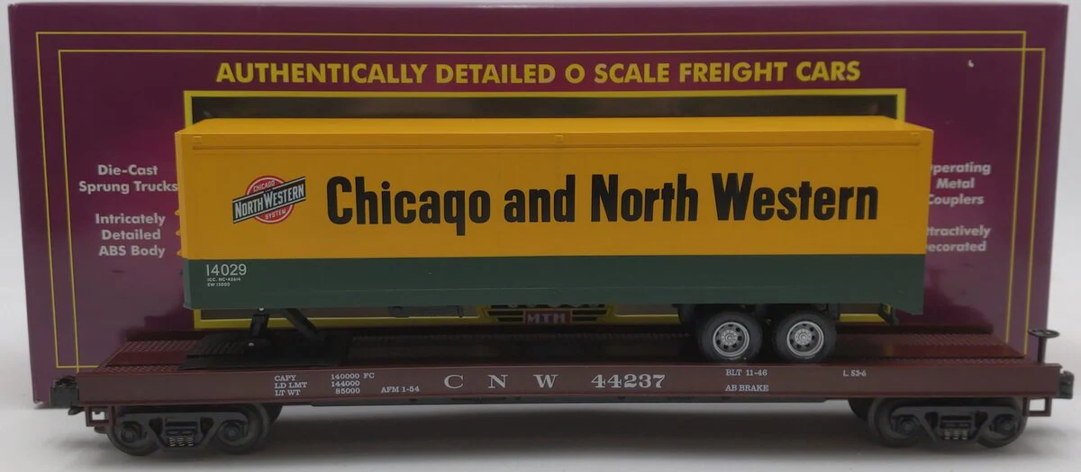 MTH 20-98118 O Gauge Chicago & Northwestern Flatcar #44237 with 40' Trailer LN/Box