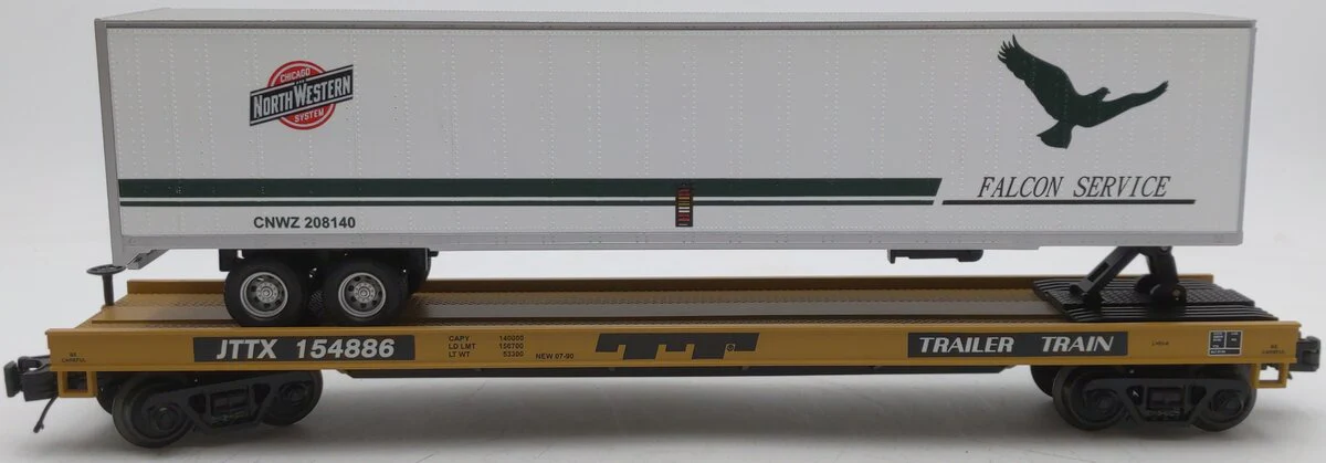 MTH 20-98632 Chicago NorthWestern Flat Car #154886 with 48’ Trailer EX/Box - Image 2