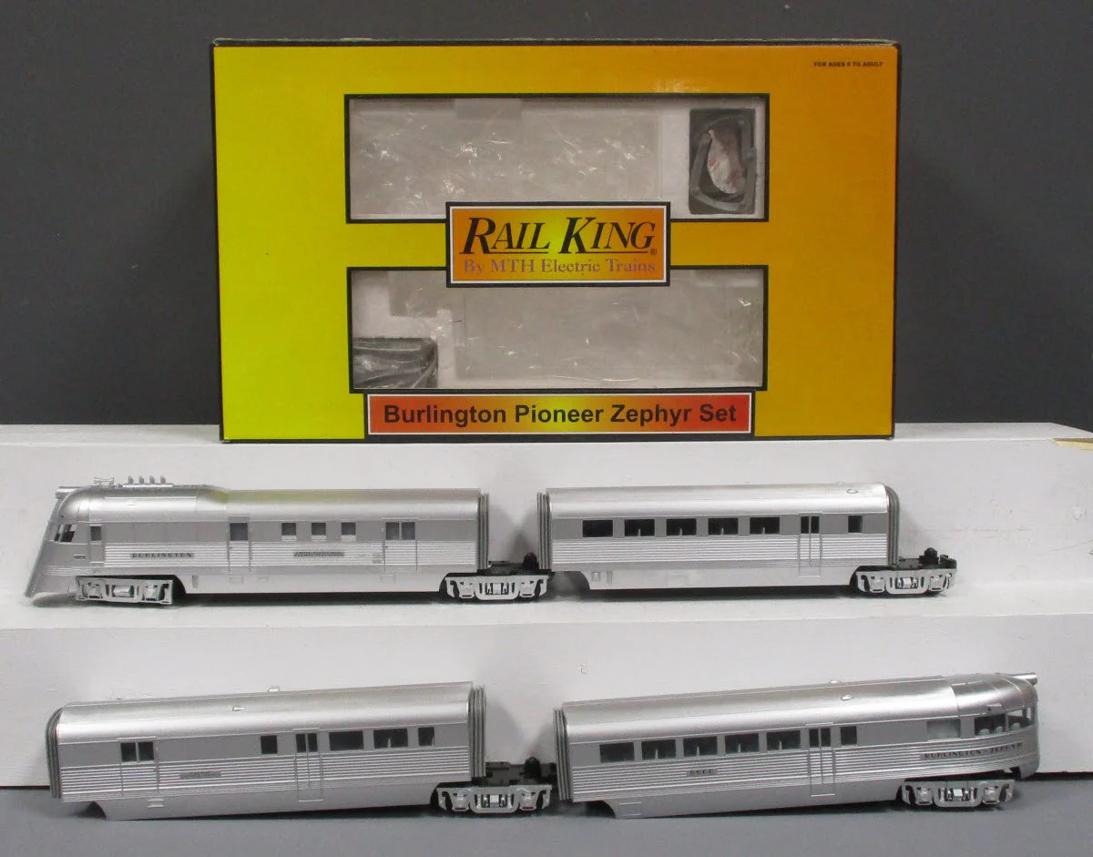 MTH 30-2186-1 O Burlington Pioneer Zephyr Diesel Passenger Train Set w/PS1 EX/Box