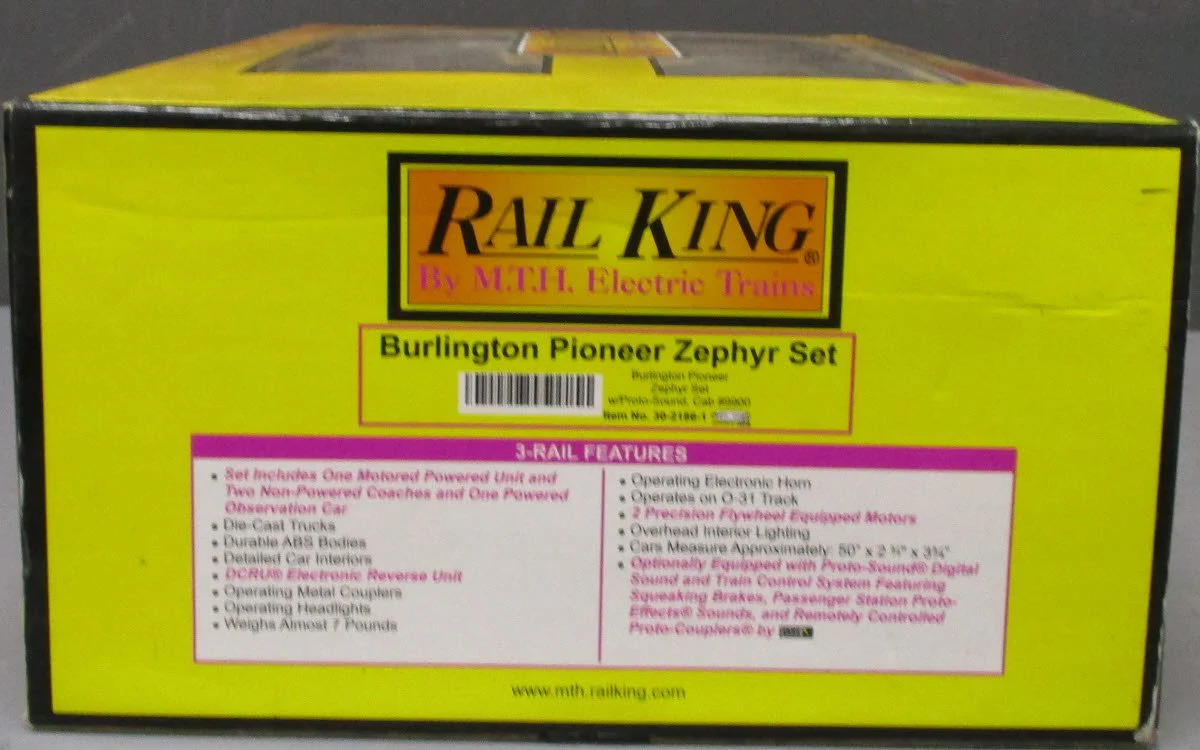 MTH 30-2186-1 O Burlington Pioneer Zephyr Diesel Passenger Train Set w/PS1 EX/Box - Image 9