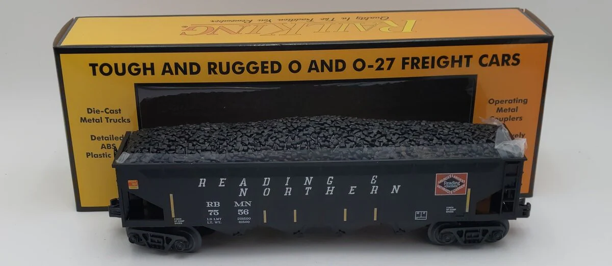 MTH 30-75758 O Gauge Reading & Northern 4-Bay Hopper Car W/ Coal Load #7553 LN/Box