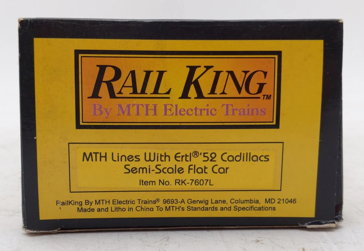 MTH 30-7607L O Gauge MTH Flatcar with Two Ertl '52 Cadillacs MT/Box - Image 4
