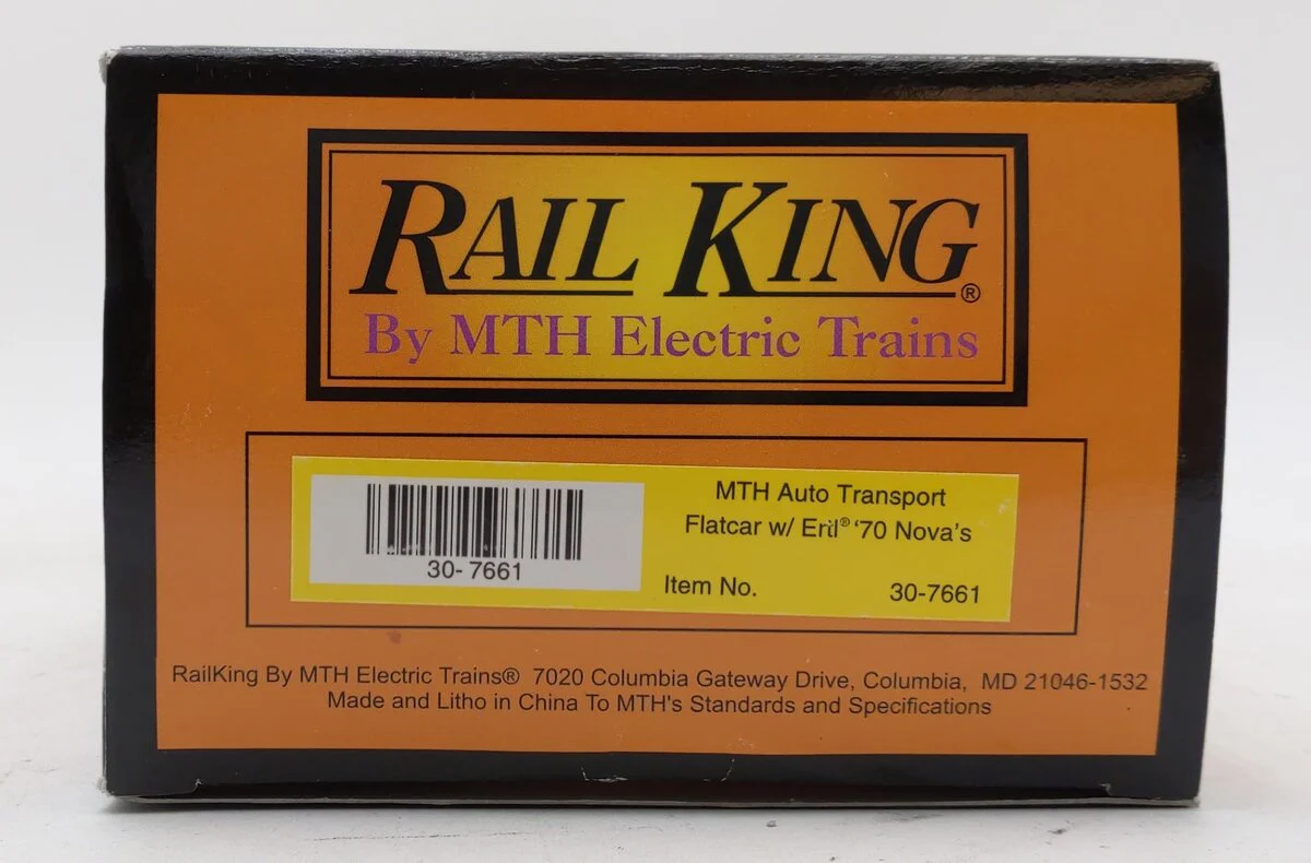 MTH 30-7661 O Gauge MTH Auto Transport Flatcar with Ertl '70 Novas #1970 LN/Box - Image 5