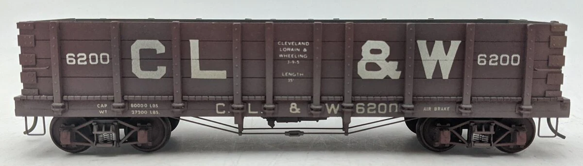 O Scale Cleveland Lorain & Wheeling Wooden Gondola #6200 - Custom (2-Rail)
