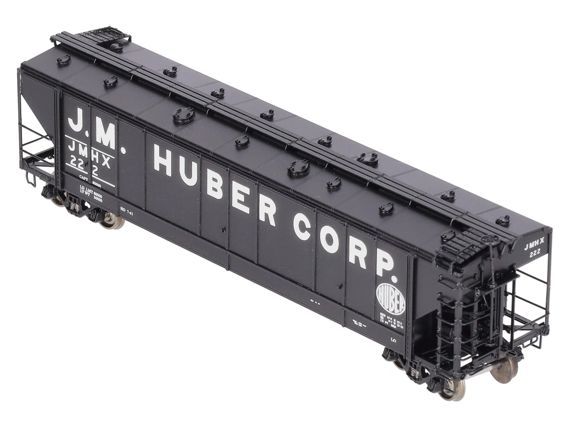 Overland 3274.3 HO BRASS J.M. Huber Carbon Black 47' Hopper #222 EX/Box - Image 8
