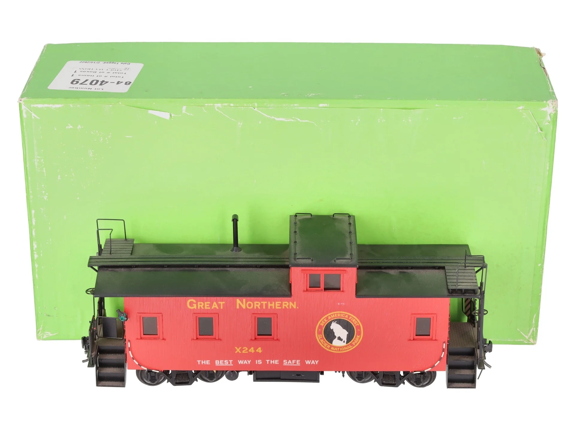 Overland O Brass Great Northern 30' Wood Caboose #X244 - Custom (2-Rail)/Box