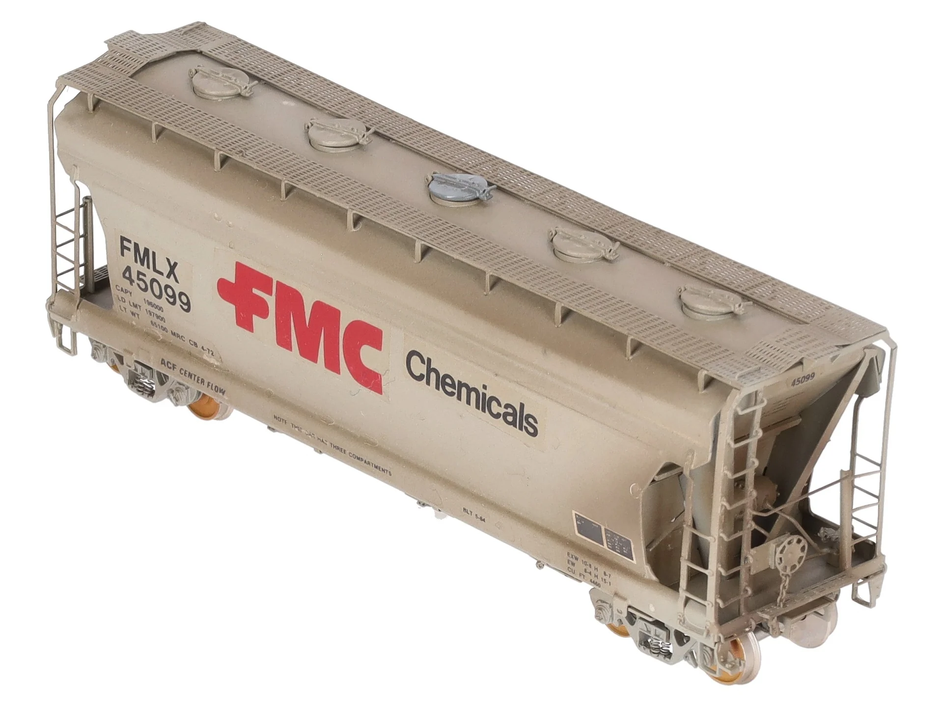 Overland OMI-3094 HO BRASS Custom FMC 3-Bay Centerflow 3560 Covered Hopper/Box - Image 2