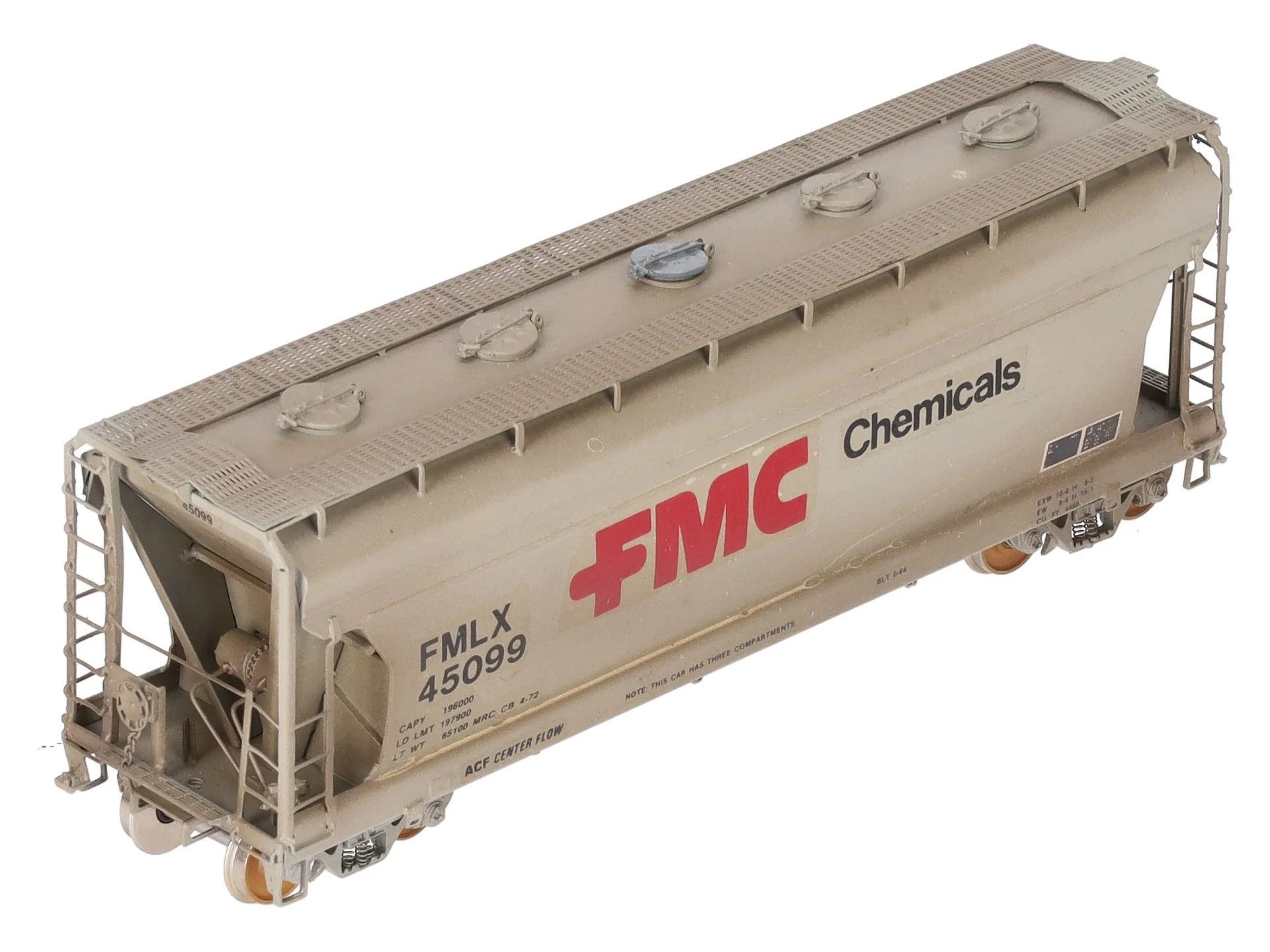 Overland OMI-3094 HO BRASS Custom FMC 3-Bay Centerflow 3560 Covered Hopper/Box - Image 4