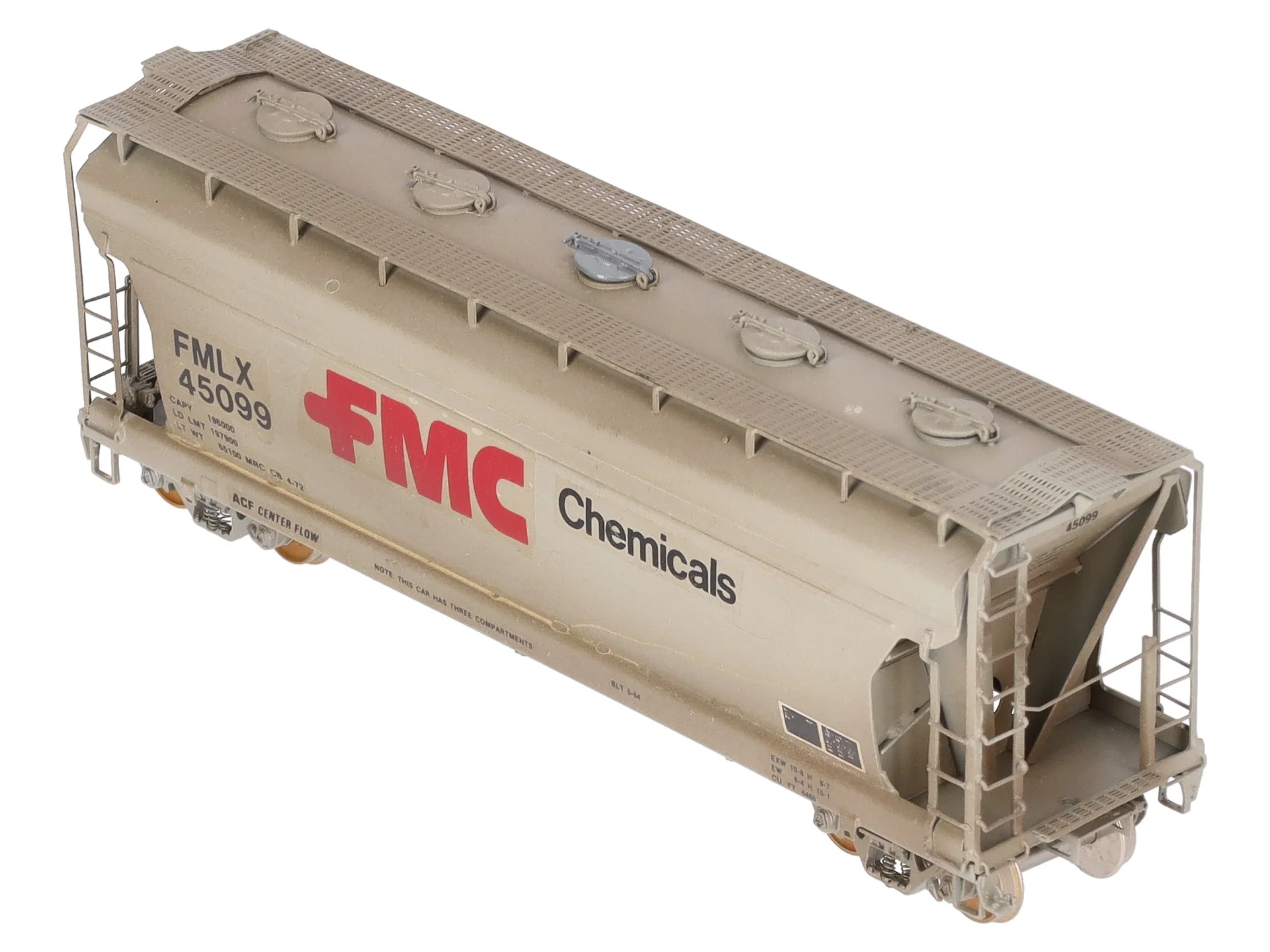 Overland OMI-3094 HO BRASS Custom FMC 3-Bay Centerflow 3560 Covered Hopper/Box - Image 8