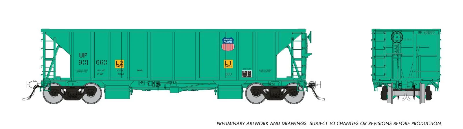 Rapido Trains 158022A HO Union Pacific Late NSC Ballast Car Single Car #2