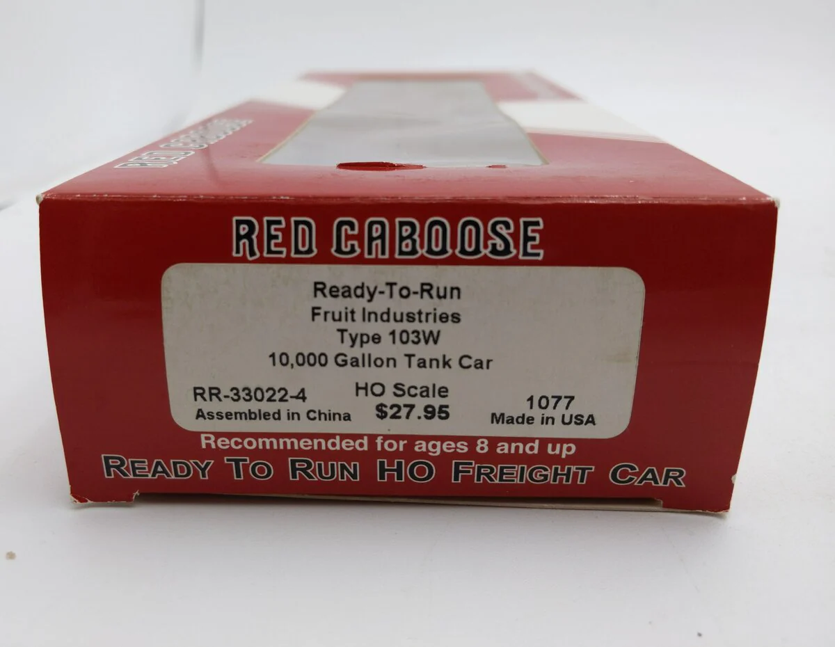 Red Caboose RR-33022-4 HO Scale Fruit Industries 103W 10K Gallon Tank Car #1077 LN/Box - Image 5