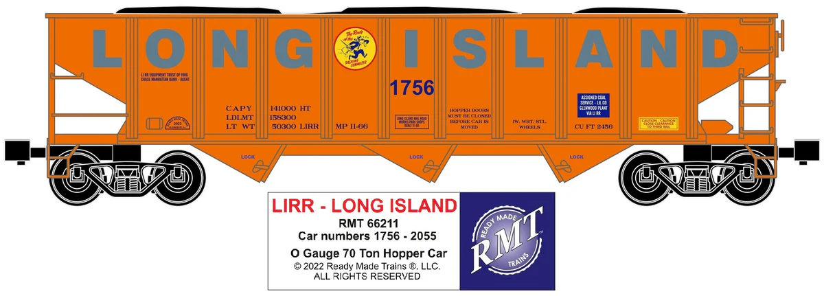 RMT 66211 O LIRR 70 Ton 3-Bay Coal Hopper Car w/ Load - Image 2