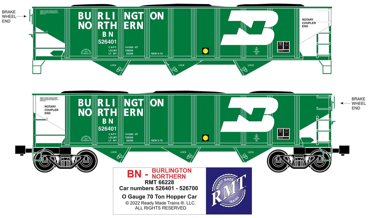 RMT 66228 O BN 3-Bay Coal Hopper Car w/ Load - Image 2