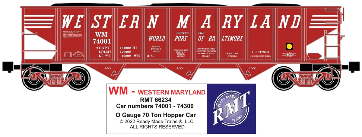 RMT 66234 O Western Maryland 3-Bay Coal Hopper Car w/ Load - Image 2