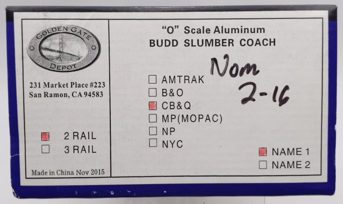 Golden Gate Depot O Scale CB&Q Aluminum Budd "Silver Rest" Slumber Coach (2Rail) EX/Box - Image 11