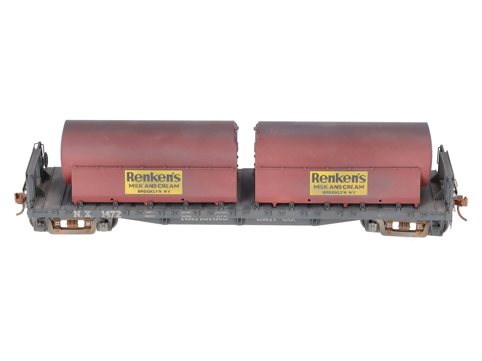 The Car Works O Brass National Car Co. 53' Flatcar #1472 w/ Bell Tanks Custom 2R/Box - Image 7