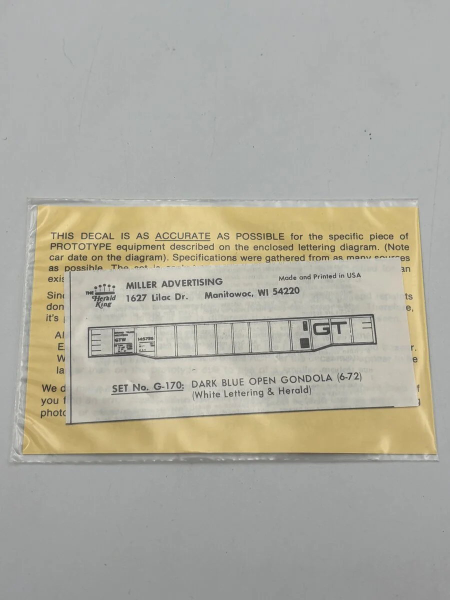 The Herald King G-170 HO Dark Blue Open Gondola White Lettering Decal