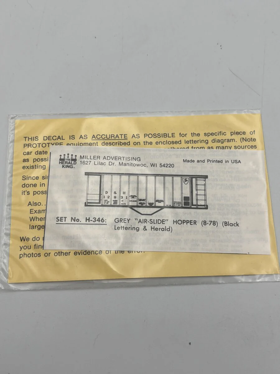 The Herald King H-346 HO Grey "Air-Slide" Hopper Black Lettering Decal