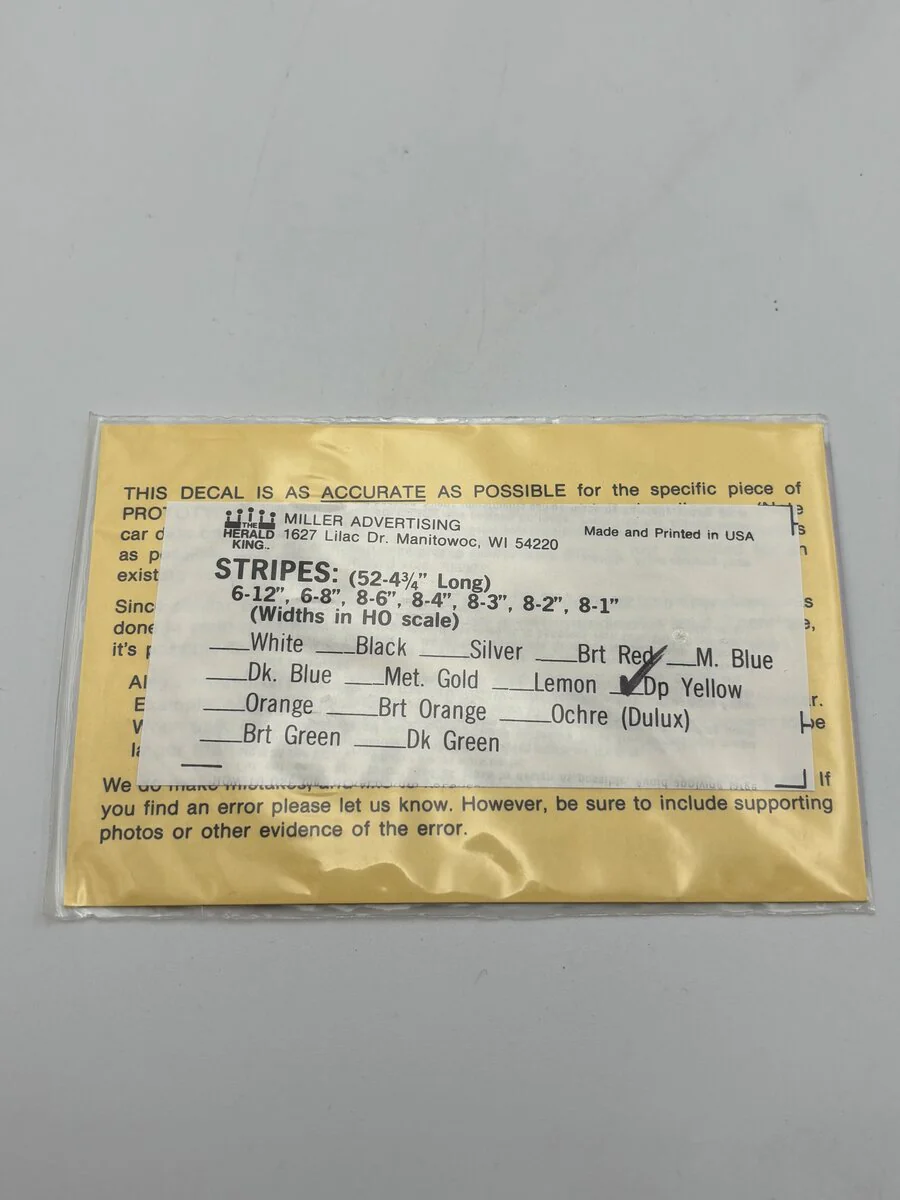 The Herald King HO Stripes 52-4 3/4" Long Deep Yellow Colored Decal