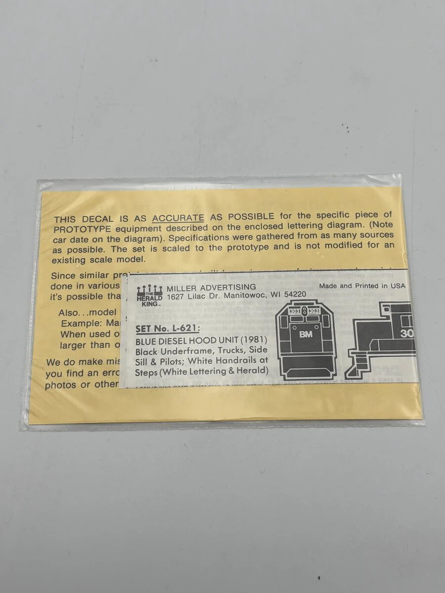 The Herald King L-621 HO Blue Diesel Hood Unit Decal - Image 2