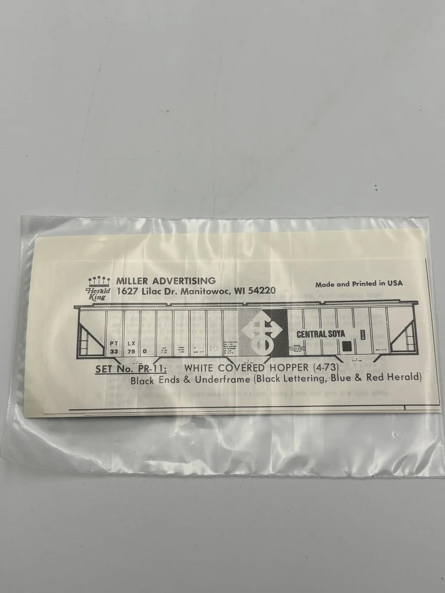 The Herald King PR-11 HO White Covered Hopper Black Lettering Decal