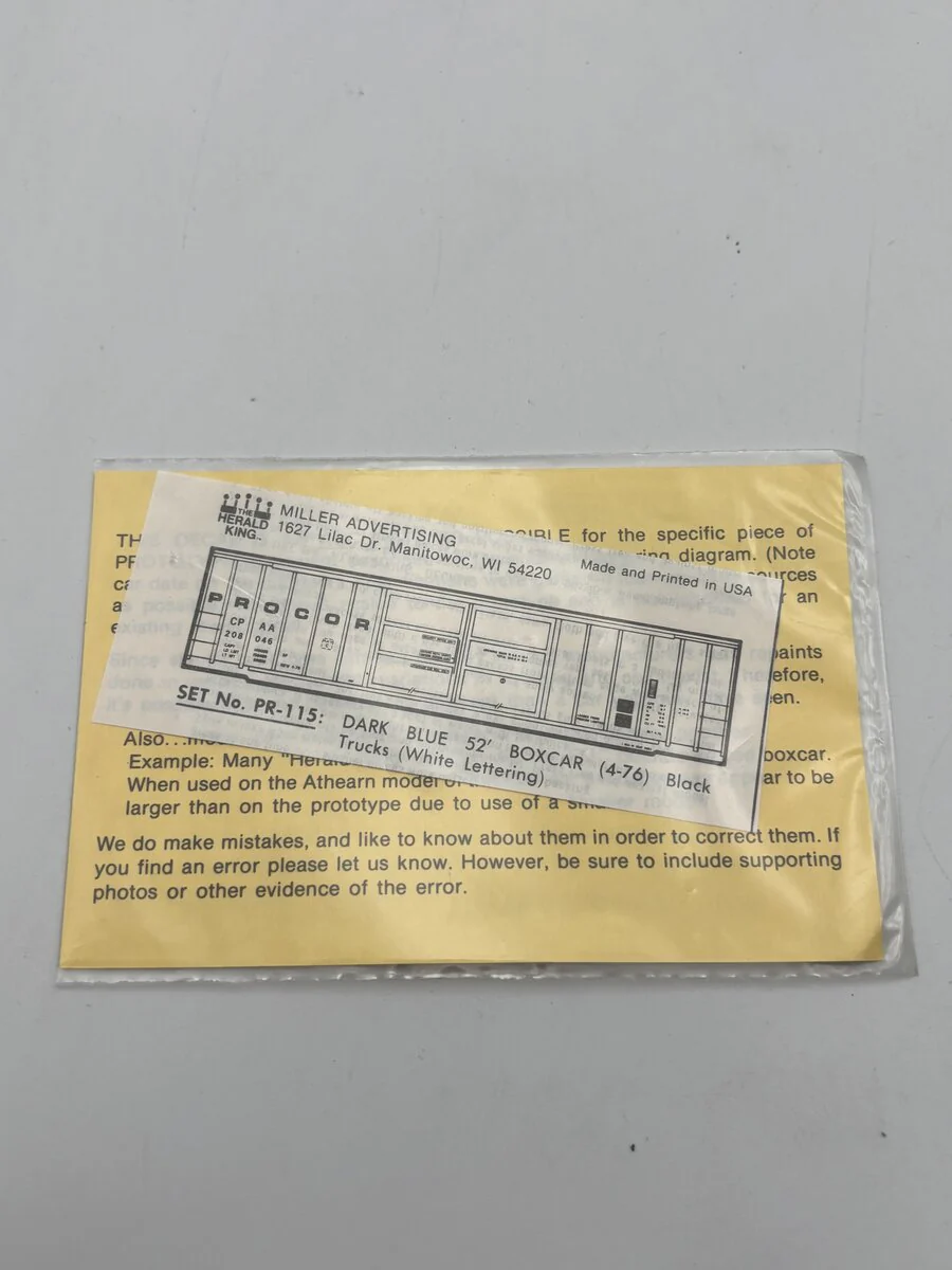 The Herald King PR-115 HO Dark Blue 52' Boxcar Decal