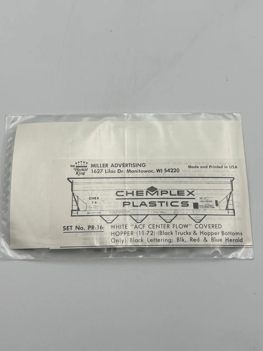 The Herald King PR-16 HO White "ACF Center Flow" Covered Hopper Black Decal