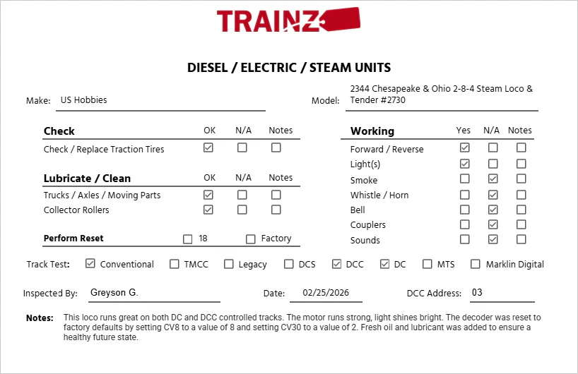 US Hobbies O Brass Chesapeake & Ohio 2-8-4 Steam Loco #2730 w/DC/DCC - Image 11