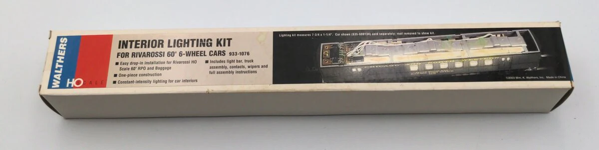 Walthers 933-1076 HO Scale Interior Lighting Kit For Rivarossi 60' 6 Wheel Cars