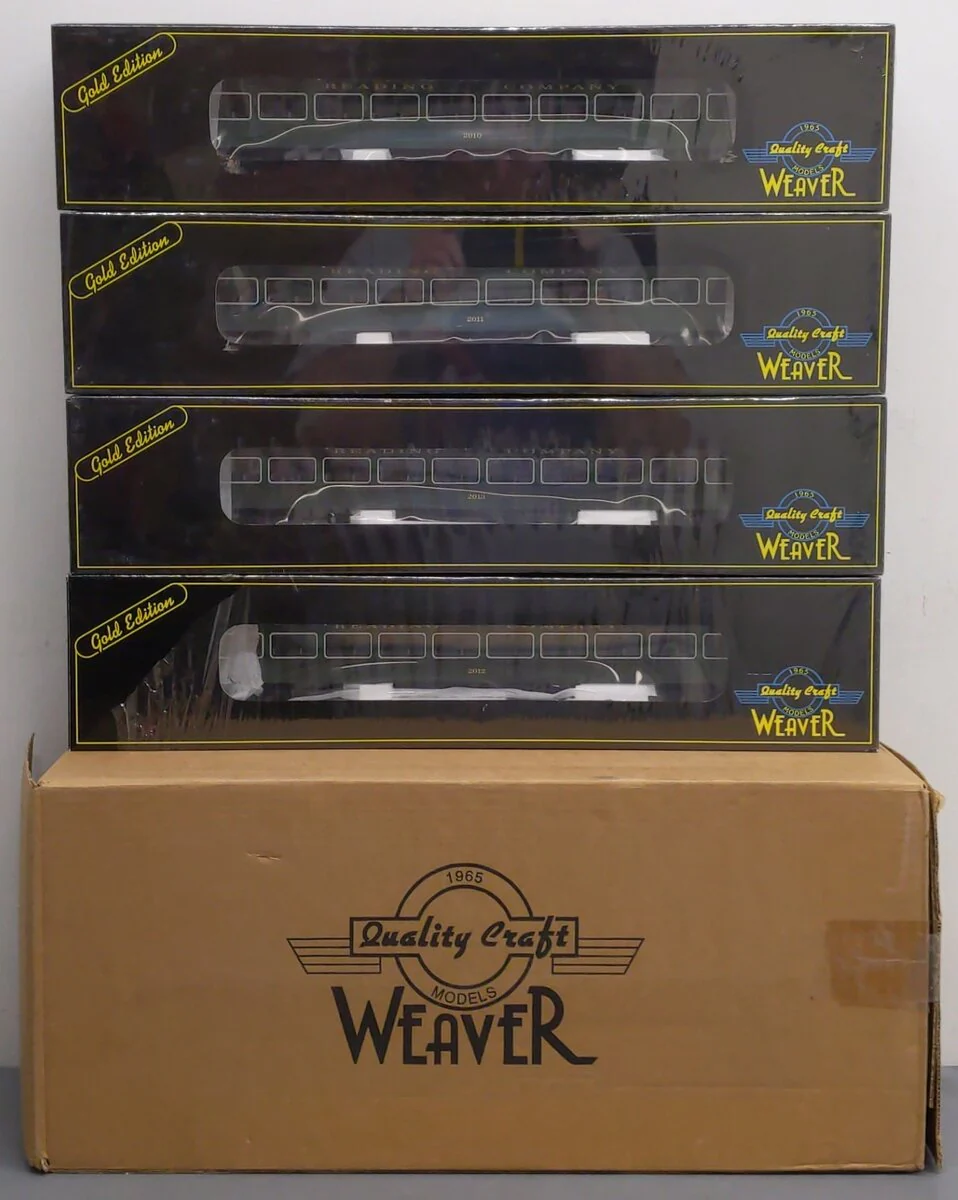 Weaver G1237S O Scale Reading Pullman-Bradley Coach Cars (Set of 4) - 2-Rail MT/Box