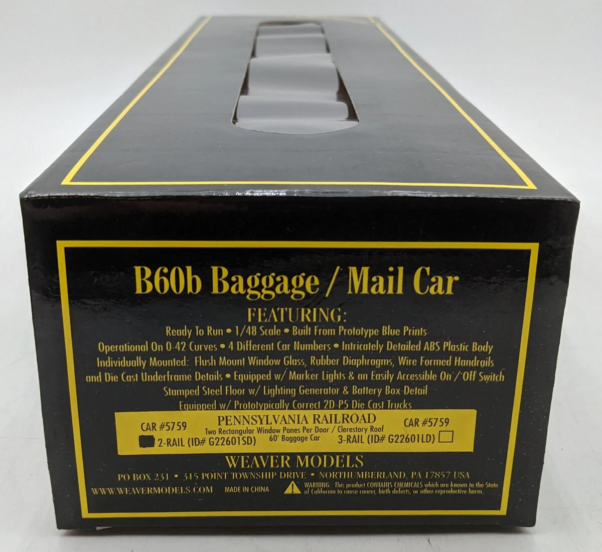 Weaver G22601SD O Pennsylvania Railroad B60b Baggage/Mail Car #5759 (2-Rail) NIB - Image 7