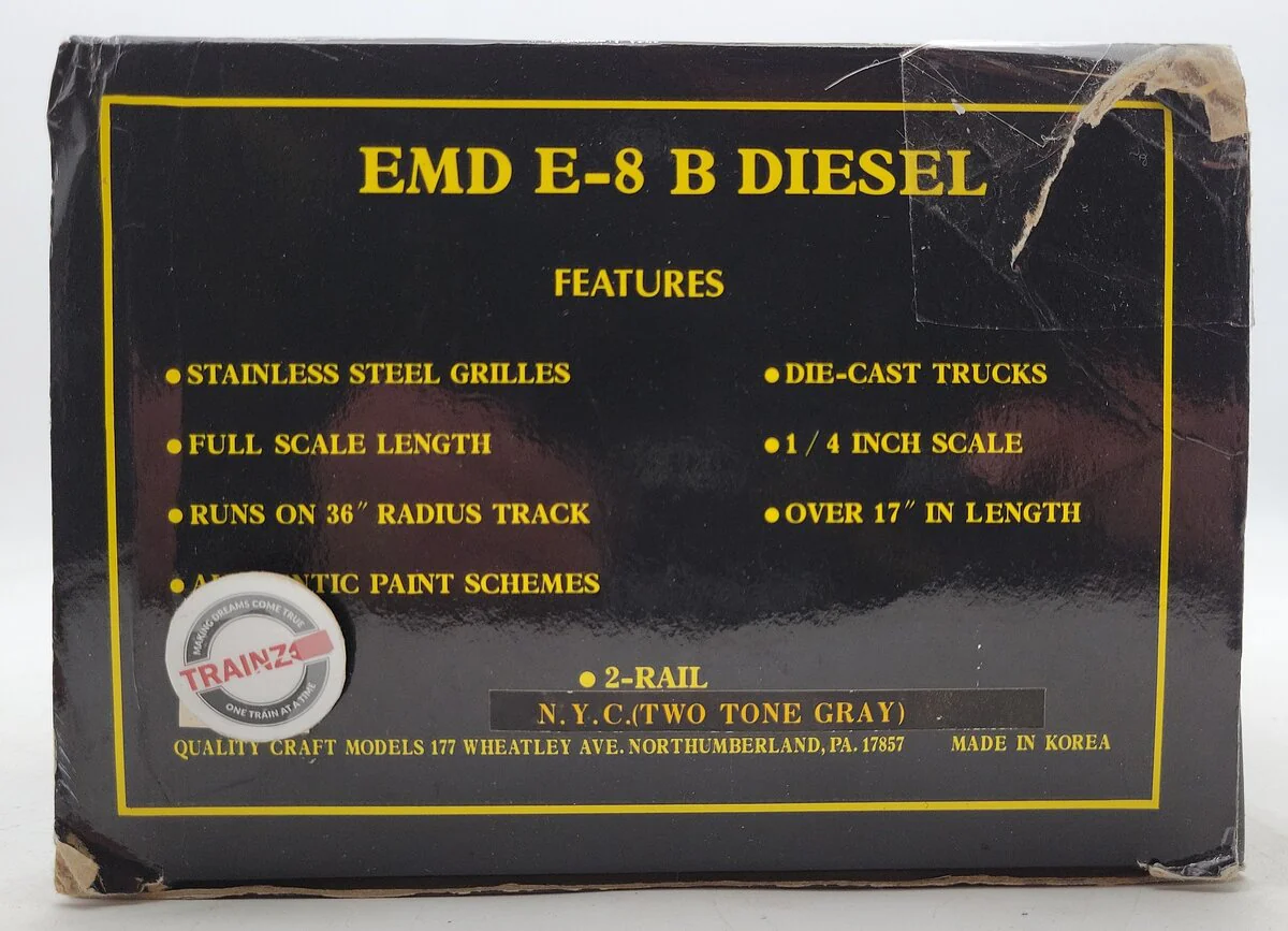 Weaver O 2-Rail New York Central EMD E-8 (Two Tone Gray) B Diesel Locomotive LN/Box - Image 5