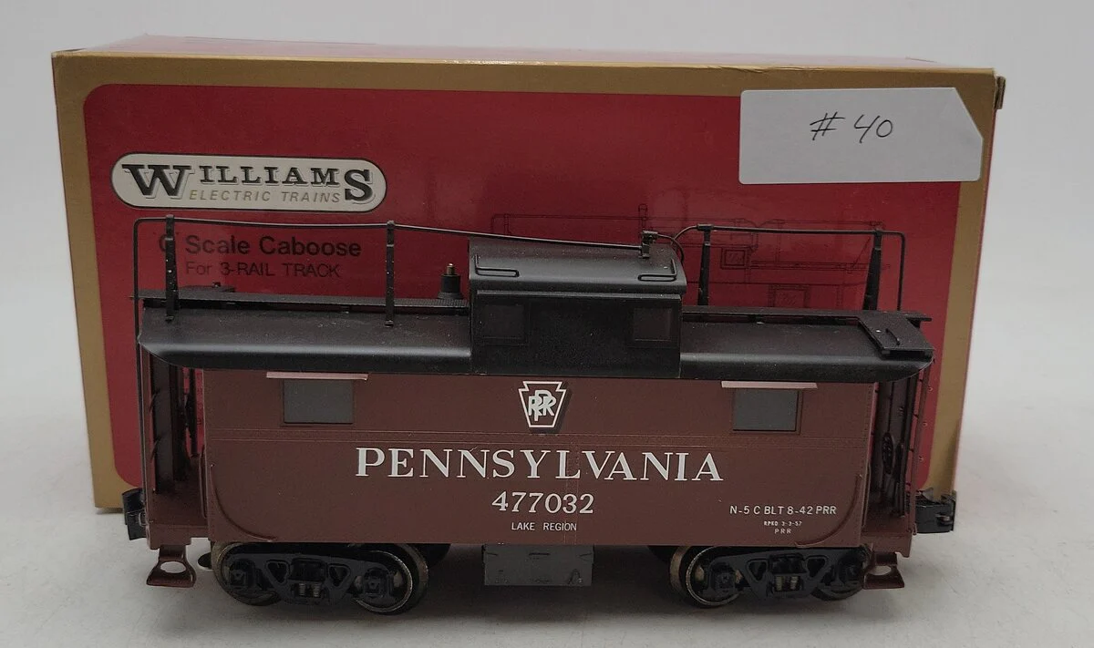 Williams 477032 O Gauge Brass Pennsylvania Lighted Caboose 3-Rail VG/Box